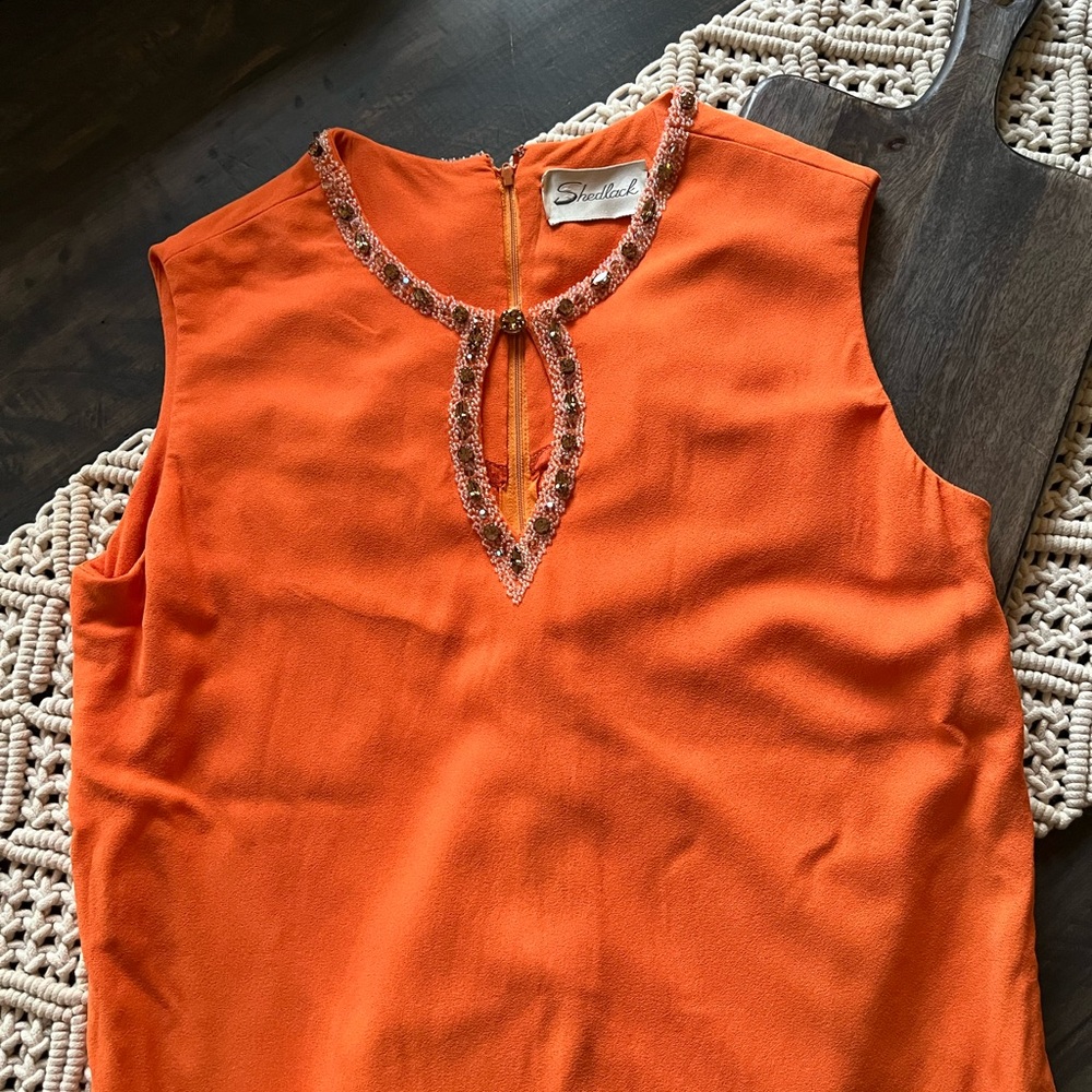 Vintage Shedlack Orange Midi Dress with Rhinestone Detail Like New 8 or 10
